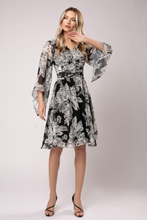 Rochie Enia cu implimeu floral alb negru [2]