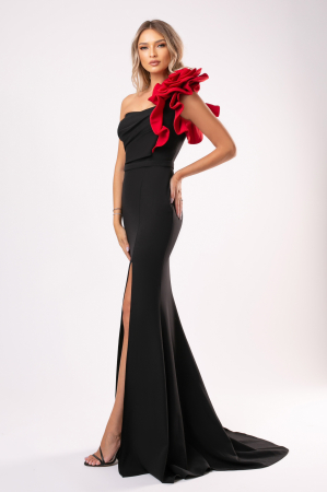 Rochie Estera elegantă accesorizată cu floare 3D roșie [1]
