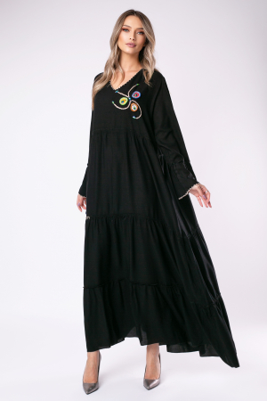 ROCHII DE ZI - Rochie neagră din vâscoză mărime mare accesorizată cu broderie