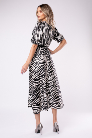 Rochie Eva alb-negru din satin cu mâneci bufante [2]