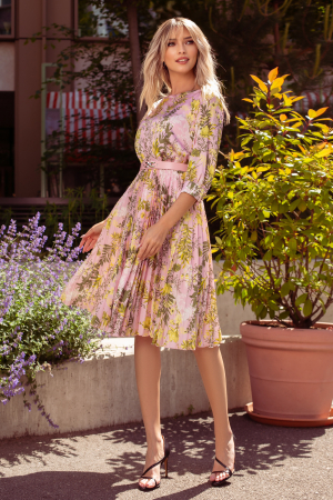 Rochie Favori roz cu imprimeu floral și fustă cu pliuri [3]