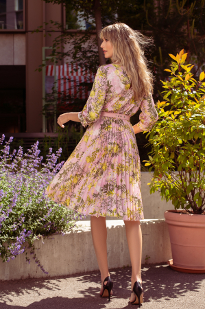 Rochie Favori roz cu imprimeu floral și fustă cu pliuri [5]