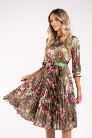 ROCHII DE OCAZIE - Rochie Favori verde cu imprimeu floral și fustă cu pliuri
