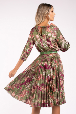 Rochie Favori verde cu imprimeu floral și fustă cu pliuri [2]