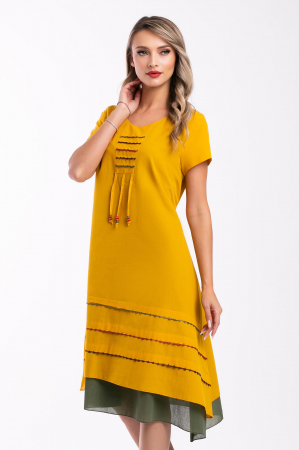 ROCHII DE ZI - Rochie galbenă din bumbac accesorizată pe bust
