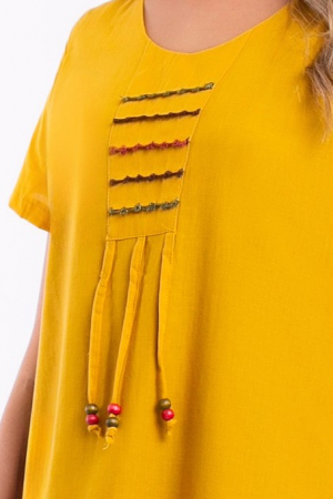 Rochie galbenă din bumbac accesorizată pe bust [6]