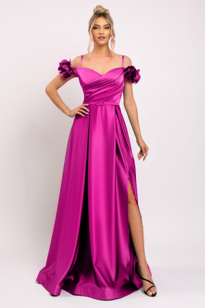 ROCHII DE SEARĂ - Rochie Hera fucsia de ocazie accesorizată cu flori 3D