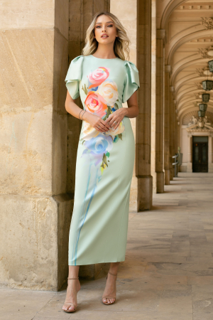 ROCHII ELEGANTE - Rochie Hera verde mint cu mâneci bufante