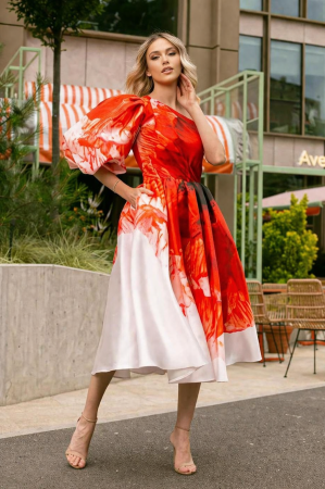 ROCHII CU IMPRIMEU FLORAL - Rochie Irene cu mânecă bufantă