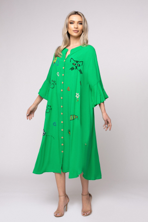 TOATE PRODUSELE - Rochie Iustina verde cu figurine brodate