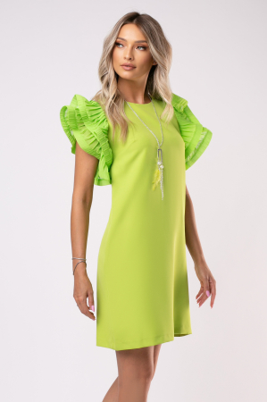 Rochie Joly verde deschis cu volane la umeri și buzunare laterale [5]
