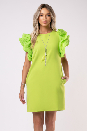 ROCHII DE OCAZIE - Rochie Joly verde deschis cu volane la umeri și buzunare laterale