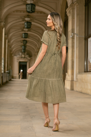 Rochie kaki din bumbac cu broderia [3]