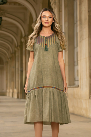 Rochie kaki din bumbac cu broderia [4]