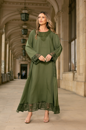 Rochie kaki din vâscoză mărime mare accesorizată cu broderie [1]