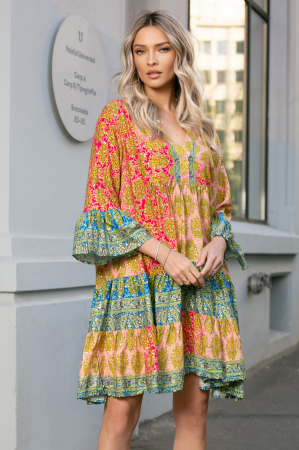 ROCHII BOHO STYLE - Rochie Karina Boho style cu imprimeu auriu