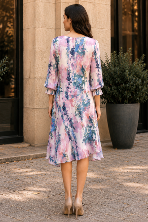 Rochie midi din voal cu imprimeu floral pastel [4]
