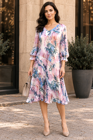Rochie midi din voal cu imprimeu floral pastel [5]