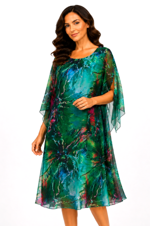 TOATE PRODUSELE - Rochie midi verde cu imprimeu abstract și mâneci vaporoase