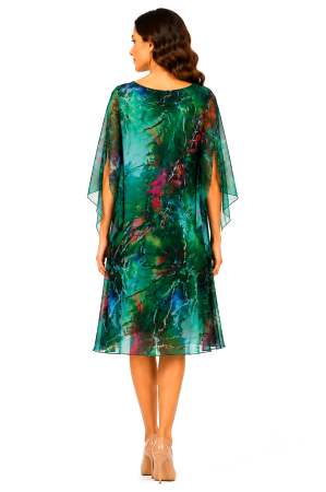 Rochie midi verde cu imprimeu abstract și mâneci vaporoase [2]