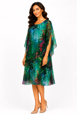 Rochie midi verde cu imprimeu abstract și mâneci vaporoase [3]