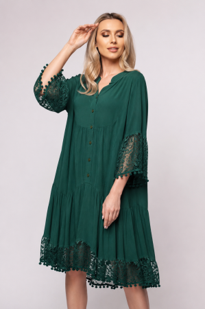 TOATE PRODUSELE - Rochie Laura verde cu dantelă și nasturi pe bust