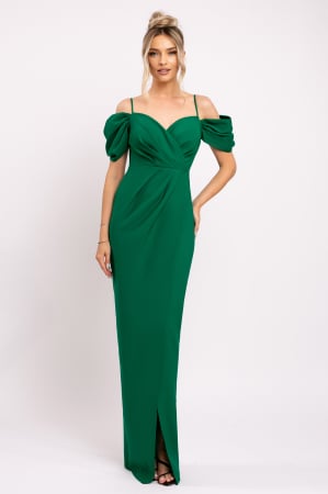 ROCHII DE SEARĂ - Rochie Laura verde de seară cu bretele si umeri căzuti