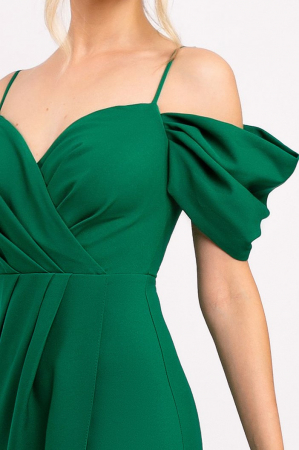 Rochie Laura verde de seară cu bretele si umeri căzuti [3]