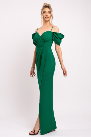 Rochie Laura verde de seară cu bretele si umeri căzuti [1]