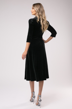 Rochie Lora negru din catifea cu accesorii pe bust și în talie [5]