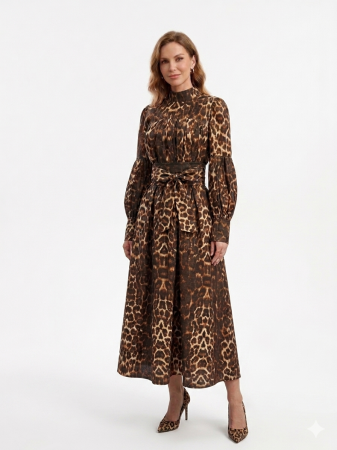 TOATE PRODUSELE - Rochie lungă animal print cu mâneci bufante