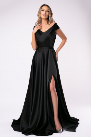 ROCHII DE SEARĂ - Rochie lungă elegantă neagră din satin