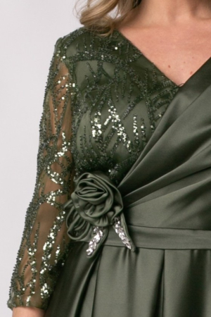 Rochie lungă kaki de ocazie, mărime mare cu paiete [3]