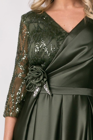 Rochie lungă kaki de ocazie, mărime mare cu paiete [3]