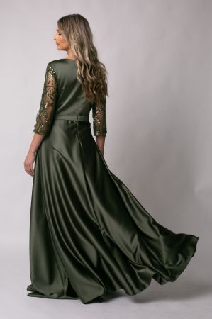 Rochie lungă kaki de ocazie, mărime mare cu paiete [2]