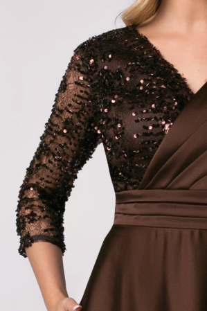 Rochie lungă maro de ocazie, mărime mare cu paiete [3]