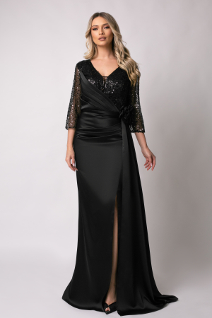 Rochie lungă mulată neagră de ocazie cu paiete [1]