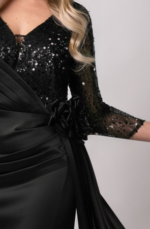 Rochie lungă mulată neagră de ocazie cu paiete [3]