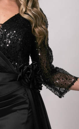 Rochie lungă mulată neagră de ocazie cu paiete [3]