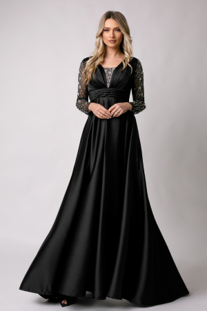 ROCHII DE BOTEZ - Rochie lungă neagră de ocazie accesorizată cu pietricele