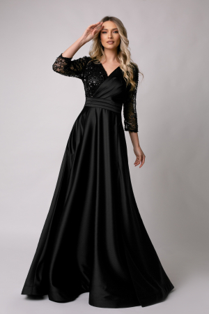 Rochie lungă neagră de ocazie, mărime mare cu paiete [1]