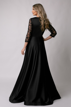 Rochie lungă neagră de ocazie, mărime mare cu paiete [2]