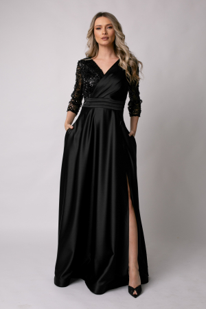 ROCHII DE OCAZIE - Rochie lungă neagră de ocazie, mărime mare cu paiete