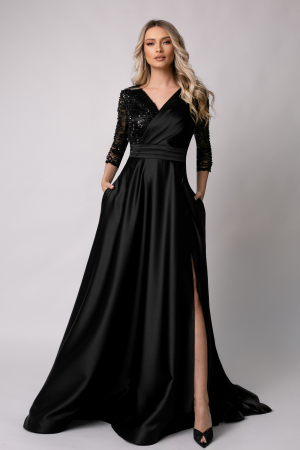 Rochie lungă neagră de ocazie, mărime mare cu paiete [3]