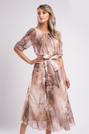 ROCHII DE OCAZIE - Rochie Margo bej cu imprimeu floral