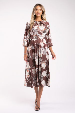 Rochie Maribell maro cu imprimeu floral și mâneci bufante [4]