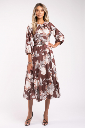 Rochie Maribell maro cu imprimeu floral și mâneci bufante [1]