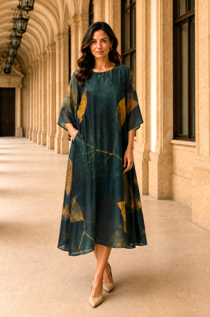 Rochie mărime mare verde închis din satin cu imprimeu floral [2]