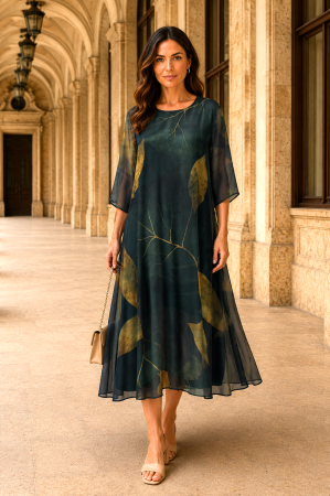 ROCHII - Rochie mărime mare verde închis din satin cu imprimeu floral