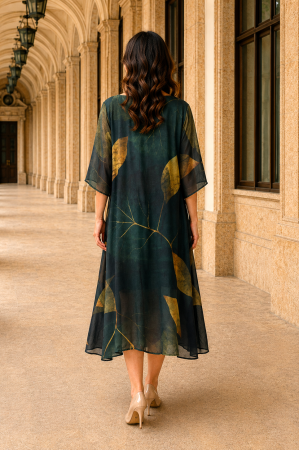 Rochie mărime mare verde închis din satin cu imprimeu floral [3]